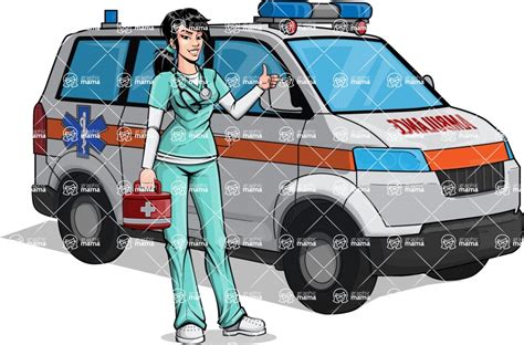 Pop Art Style Female Nurse Cartoon Character Standing Next To