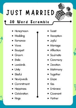 Just Married Word Scramble Puzzle Worksheet Activities Brain Games