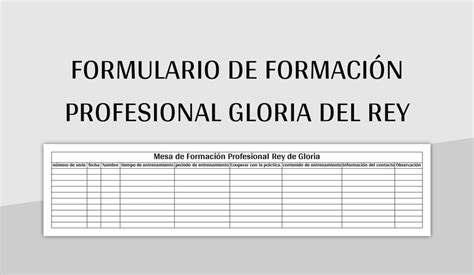 Plantilla De Excel Formulario De Formaci N Profesional Gloria Del Rey Y