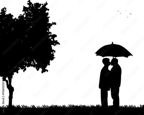 Kissing Under Umbrella Silhouette