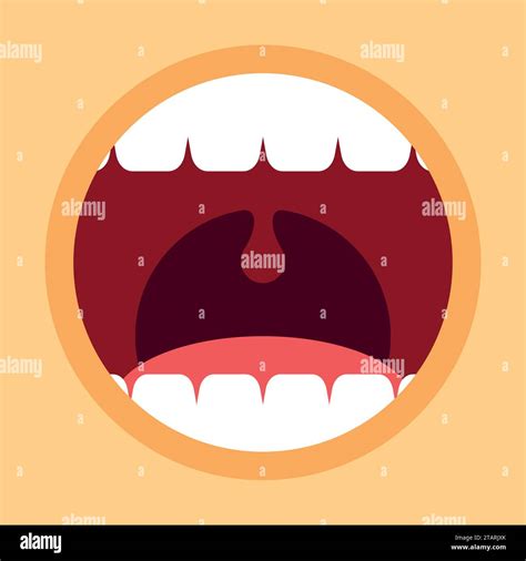 Open Mouth With Teeth And Tongue Screaming Mouth Cartoon In Flat Style