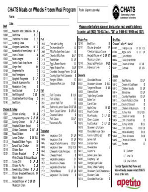 Fillable Online Chats On Chats Meals On Wheels Frozen Meal Program