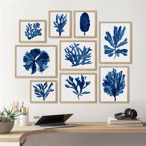 Pixonsign Framed Canvas Print Wall Art Set Navy Blue Watercolor Ocean