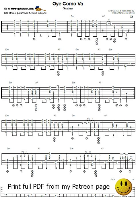 Oye Como Va Fingerstyle Guitar Tab Guitarnick