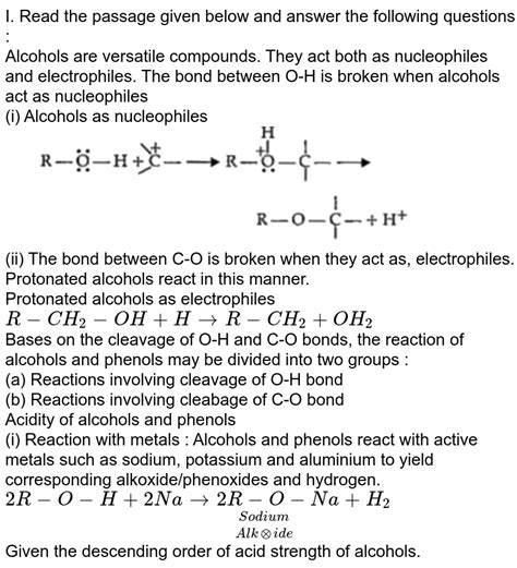 Give Two Reaction Of Alcohol Involving Cleavage Of I C O Bondii