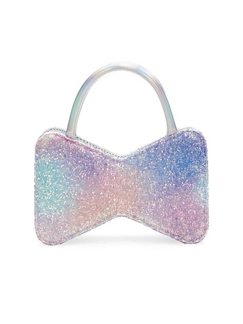 Mach And Mach Bow Shape Galaxy Glitter Top Handle Bag In Blue Lyst