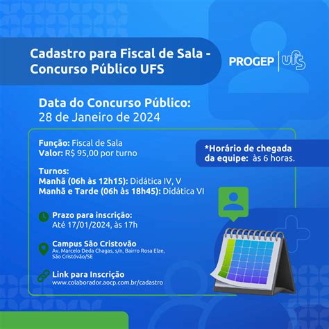 Portal UFS CONVITE Cadastro para Fiscal de Sala em Concurso Público