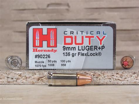 250 Round Case 9mm Luger P 135 Grain Hornady Critical Duty Flexlock Hollow Point Ammo 90226