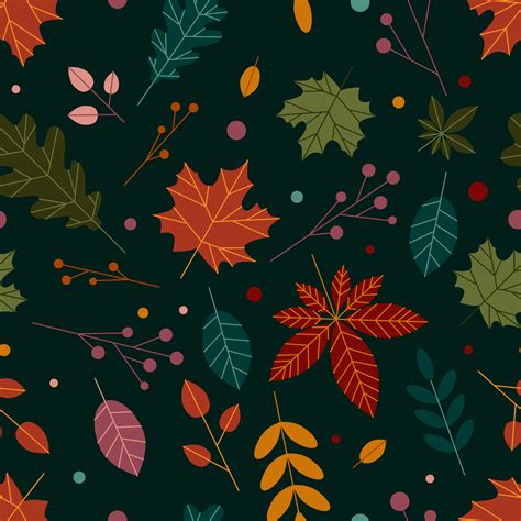 Modern Seamless Pattern With Autumn Leaves Hand Drawn Fall Herbs And