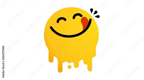 Yummy Face Happy Smile Vector Cartoon Line Emoticon With Tongue Lick