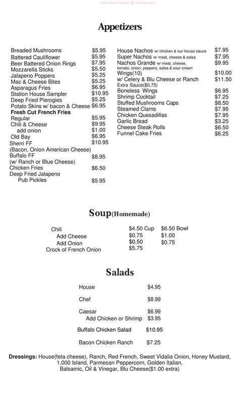 Menu at The Station House pub & bar, Llewellyn, 101 Willing St