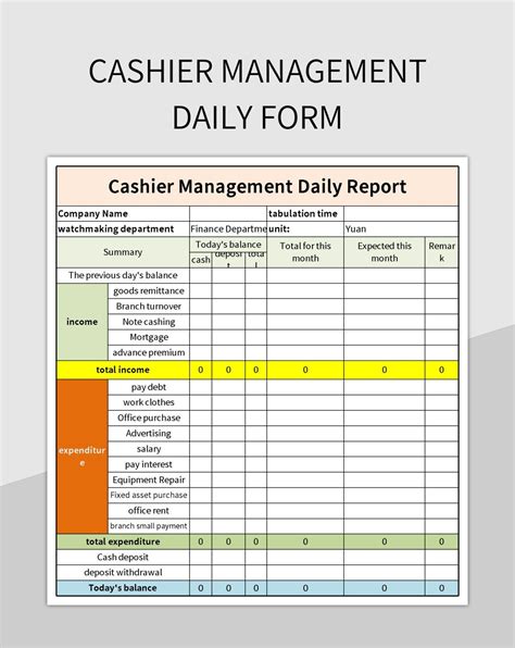 Cashier Management Daily Form Excel Template And Google Sheets File For ...