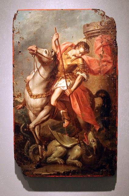 Icon With Saint George The Dragon Slayer On Horseback Painted By