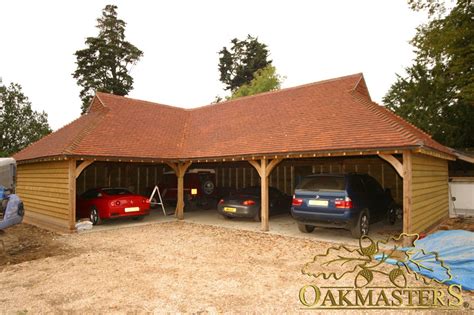 4 Bay Open L Shaped Oak Garage Oakmasters