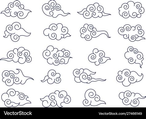 Asian clouds chinese or japanese line cloud Vector Image