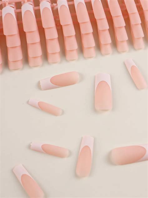 120pcs Long Square French Tip Press On Nails Nude Acrylic Nail Art Tips Kit With Nail Glue