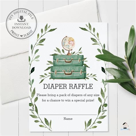 Paper Party Supplies Floral Diaper Raffle Ticket Greenery Diaper