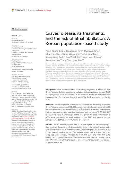 Pdf Graves’ Disease Its Treatments And The Risk Of Atrial Fibrillation A Korean Population