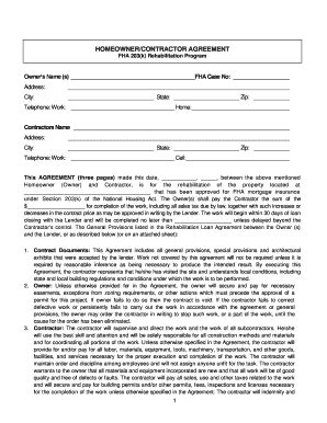 Fillable Online HOMEOWNER CONTRACTOR AGREEMENT FHA 203 K