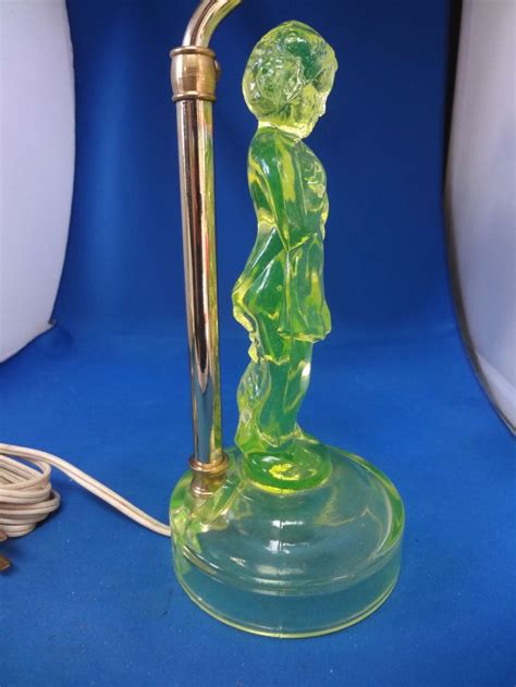 Cambridge Uranium Glass Lamp Schoolgirl Theme Vaseline Glass Green Glassware Glass Collection