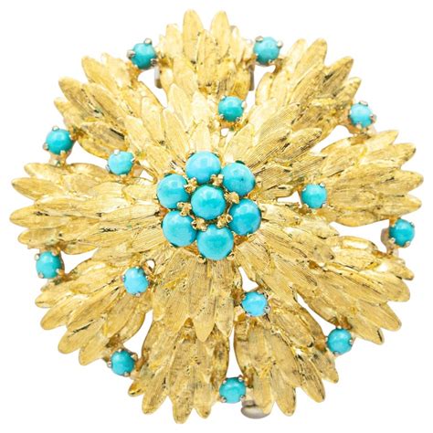 Cartier Italy Vintage Turquoise And 18k Yellow Gold Clip Brooch At 1stdibs