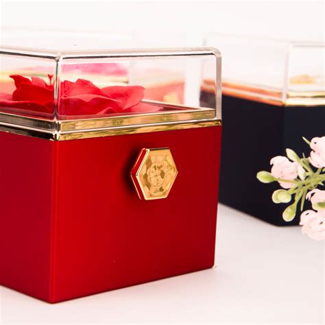 Rotating Rose Necklace Box, Handmade Eternal Rose Jewelry Box, Square