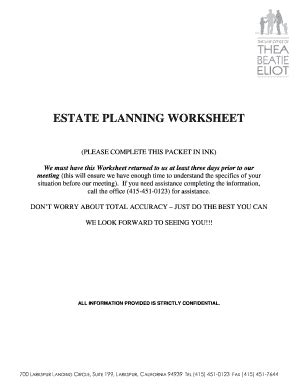 Fillable Online Estate Planning Worksheet Thea Law Fax Email Print