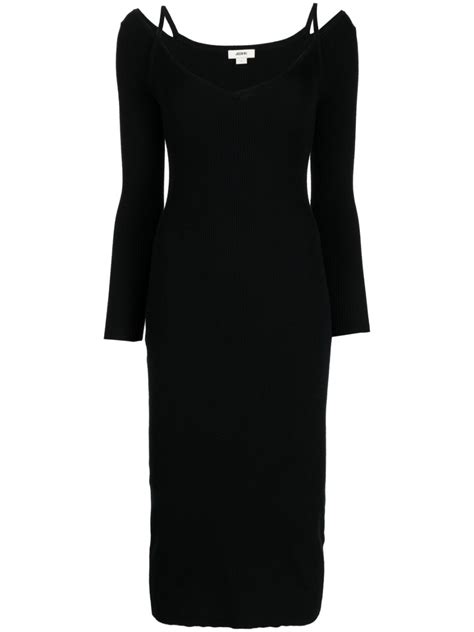 Jason Wu Rib Knit V Neck Merino Midi Dress Black Farfetch