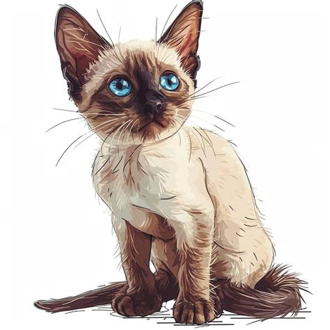 Un gato siamés que está sentado con ojos azules en el estilo de la