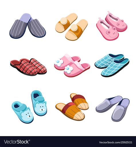 Slippers Home Footwear Isolated Pairs Male Female Vector Image