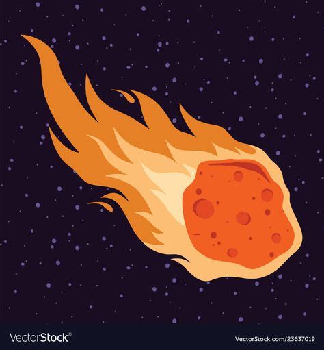 Flame Meteor Asteroid Meteor Rain Fall In Cartoon Vector Image On In 2020 Cartoons Vector