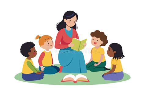 Illustration of a Teacher Reading a Book To Children Stock Illustration - Illustration of ...