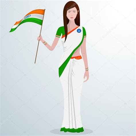 Indian lady with flag for Republic Day celebration. — Stock Vector © alliesinteract #59973425