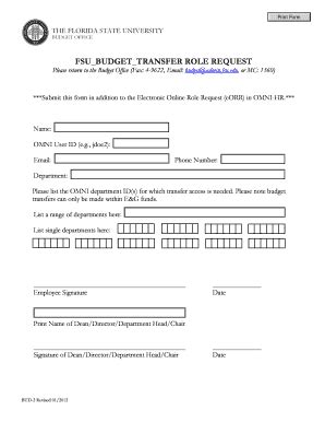 Fillable Online Budget Fsu FSU BUDGET TRANSFER ROLE REQUEST Budget