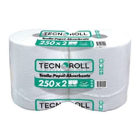 Toalla De Papel Tecnoroll Jumbo Hoja Simple 2 Rollos 250 M