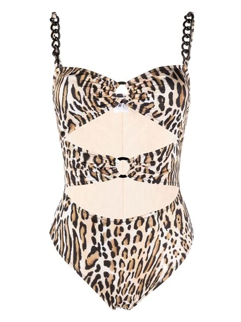 Moschino Leopard Print Chain Link Swimsuit Farfetch