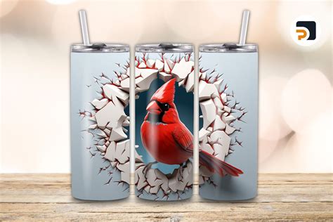 3D Cardinal Cracked Hole Sublimation Design 20oz Skinny Tumbler Wrap