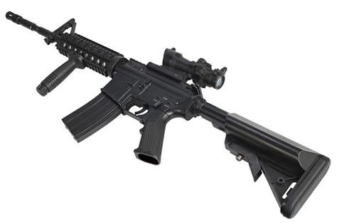 M4 Carbine With Acog Optic And A Foregrip Isolated Stock Photo