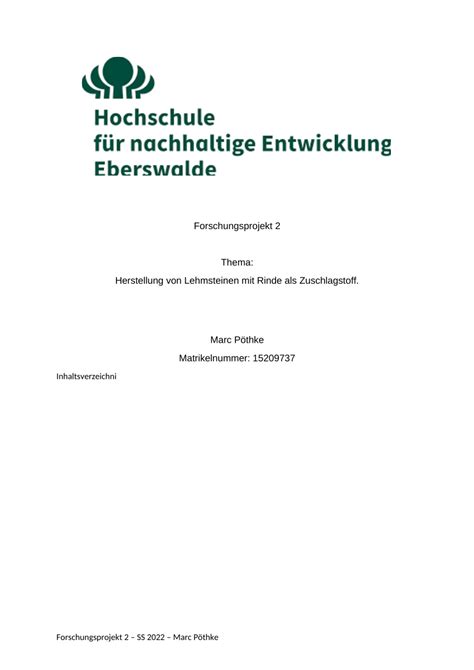 PDF Herstellung Von Lehmsteinen Mit Rinde Als Zuschlagstoff