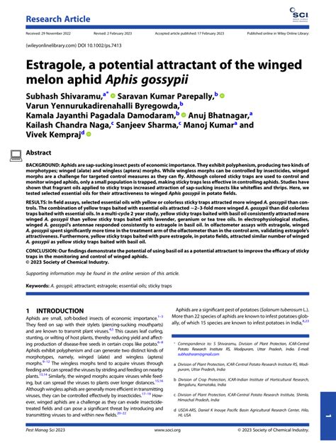 Pdf Estragole A Potential Attractant Of The Winged Melon Aphid