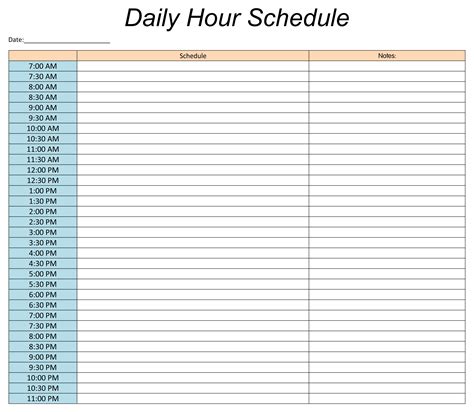 Daily Hourly Schedule Template Printable PDF