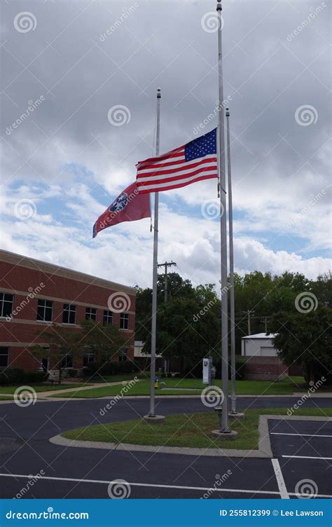 US and State of Tennessee Flags Unfurled on Pole Stock Image - Image of ...