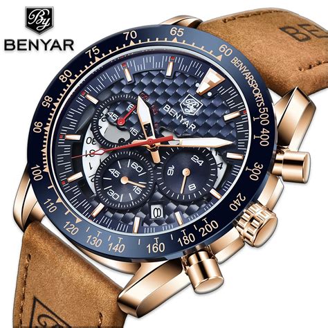 BENYAR Top Brand New Men Watches Leather Strap Luxury Waterproof Sport