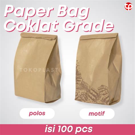 Jual 100 Pcs Paper Bag Grade Kantong Kertas Kraft Coklat 13x25x8 Cm