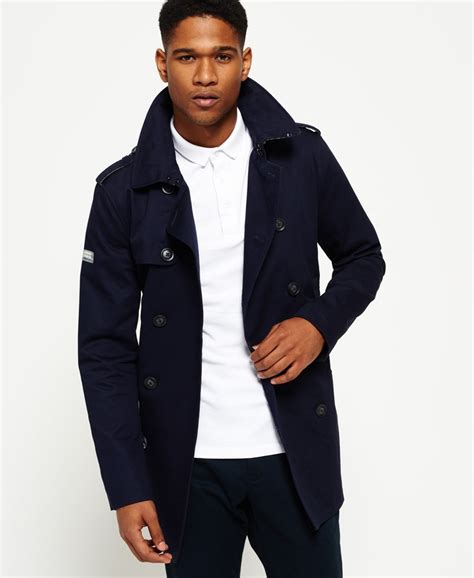 Men S Remastered Rogue Trench Coat In Navy Superdry Ca En