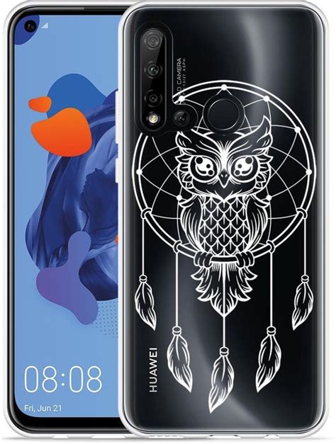 P20 Lite 2019 Hoesje Dream Owl Mandala White Designed By Cazy Bol