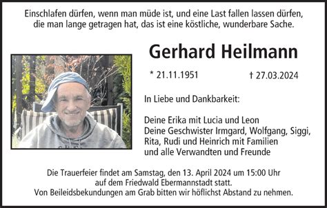 Gerhard Heilmann Traueranzeige Trauer InFranken De