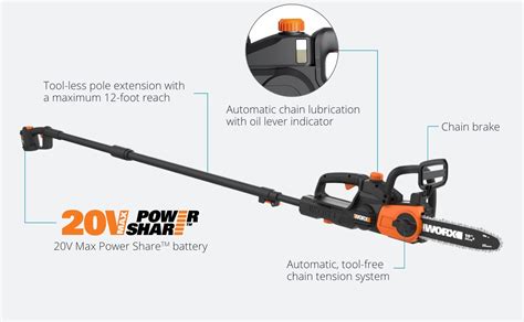 V Cordless Pole Chain Saw With Auto Tension Wg Worx