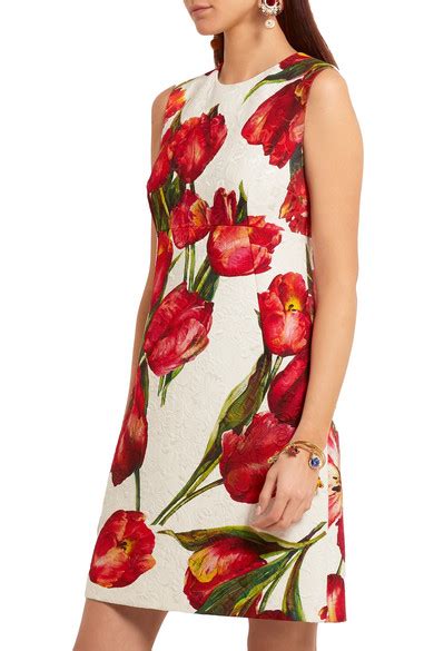 Dolce And Gabbana Floral Print Cotton Blend Matelassé Mini Dress Net