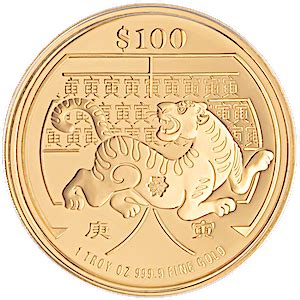 Singapore Mint Gold Proof Coin Year Of The Tiger Circulated In